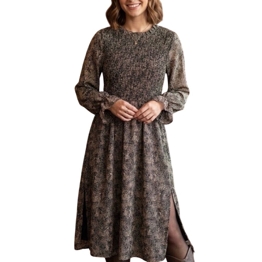 Tulip B By Unique Vintage Black Smocked Top Long Sleeve High Neck Dress S NWT